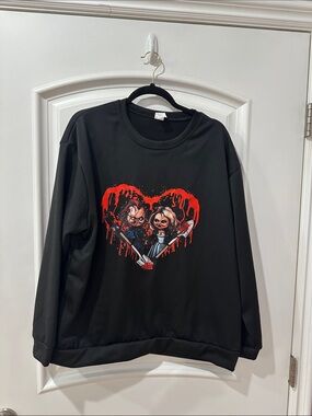 Made in China Black Graphic Heart Crewneck Sweater with Red Detail ⚽️